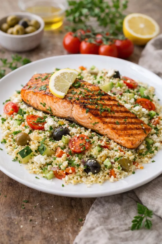 Saumon grillé avec salade de couscous